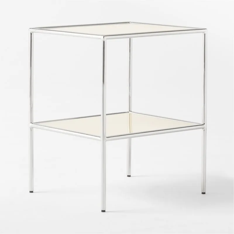 Crain Ivory Enameled Metal Side Table