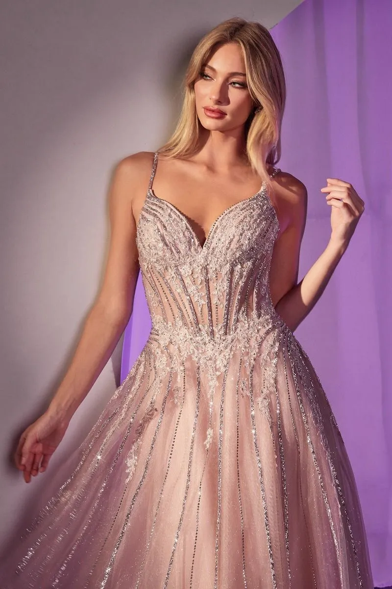 Crystal Embellished A-Line Tulle Dress (CD786)