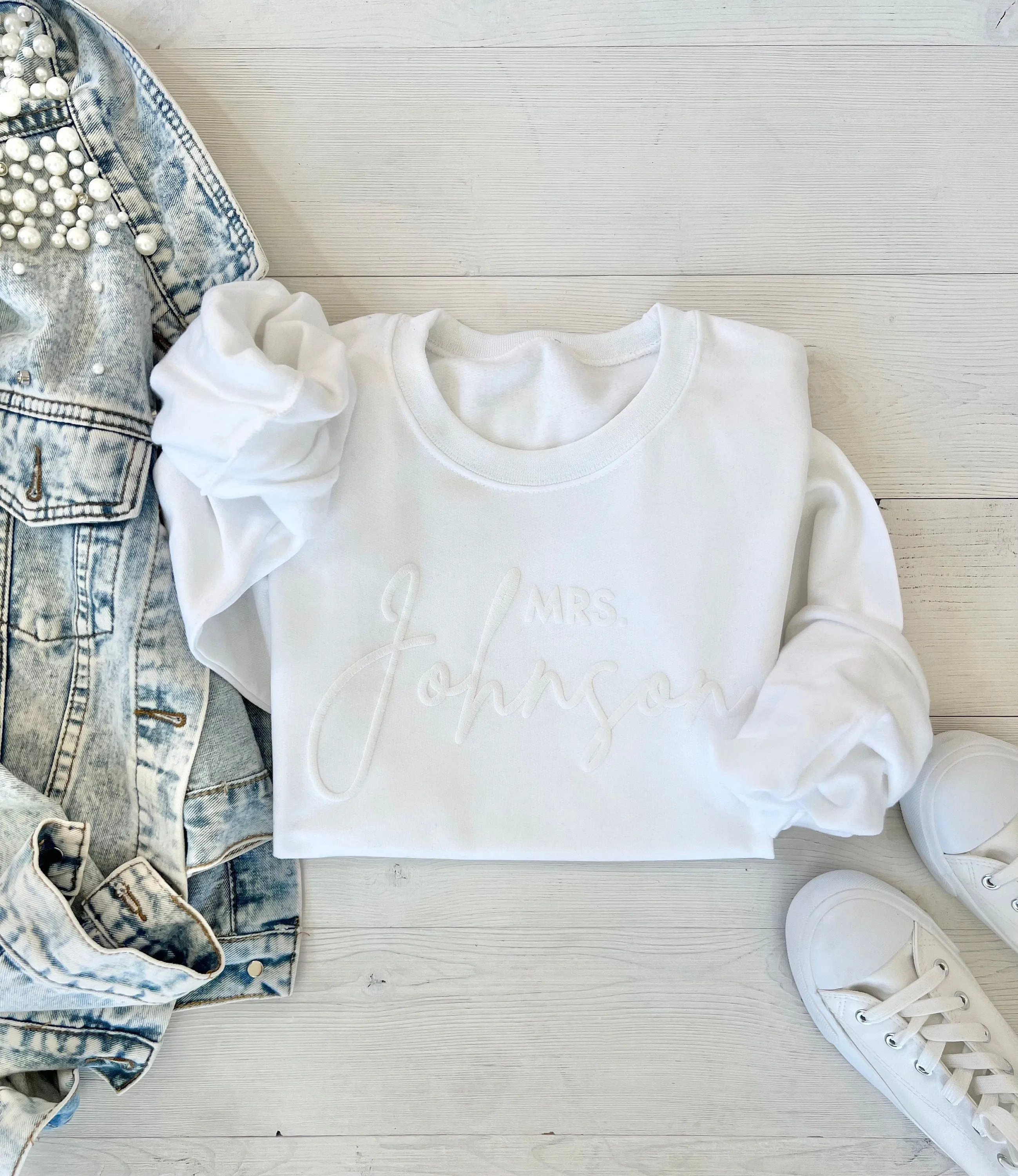 Custom Embossed Mrs. Crewneck Sweatshirt