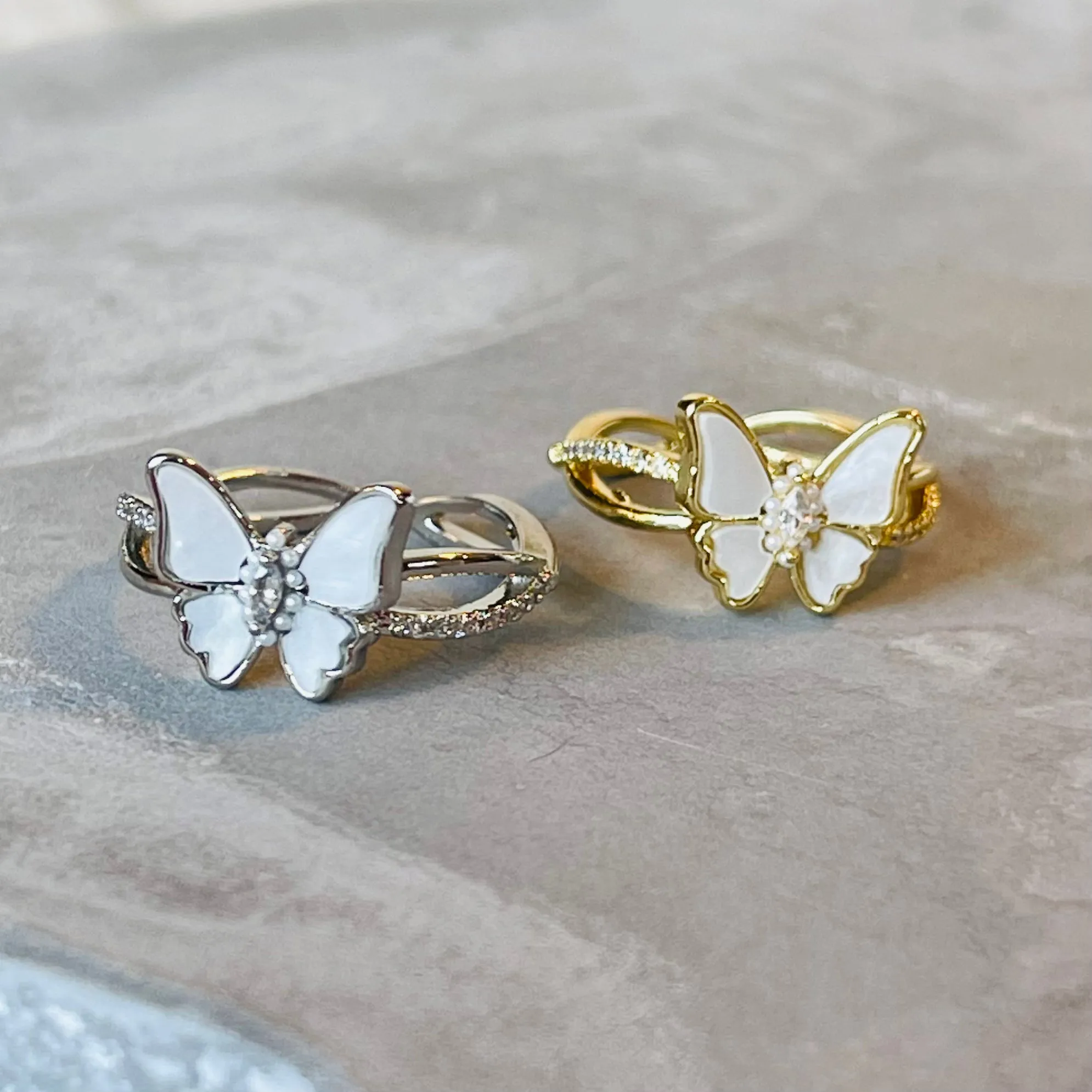 Dainty Butterfly Adjustable Stackable Ring, Elegant Charm