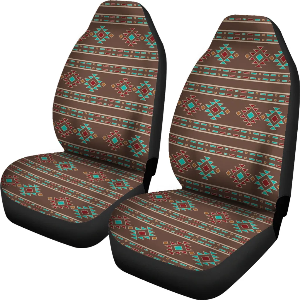Dark Brown Turquoise, Red, Tribal, Ethnic Pattern Car Seat Covers Set