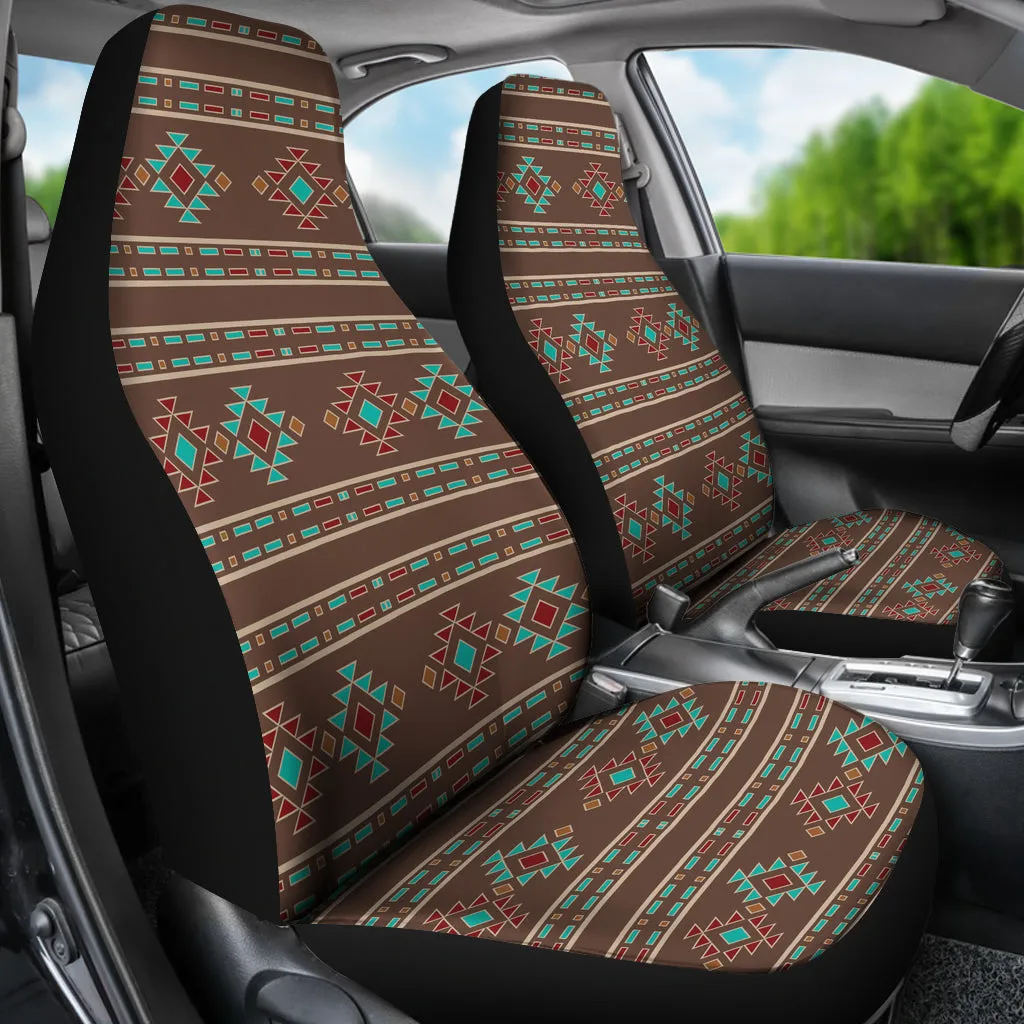 Dark Brown Turquoise, Red, Tribal, Ethnic Pattern Car Seat Covers Set