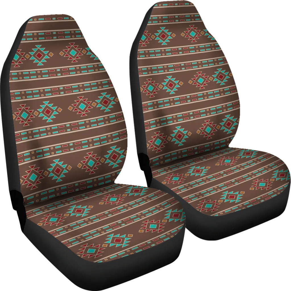 Dark Brown Turquoise, Red, Tribal, Ethnic Pattern Car Seat Covers Set