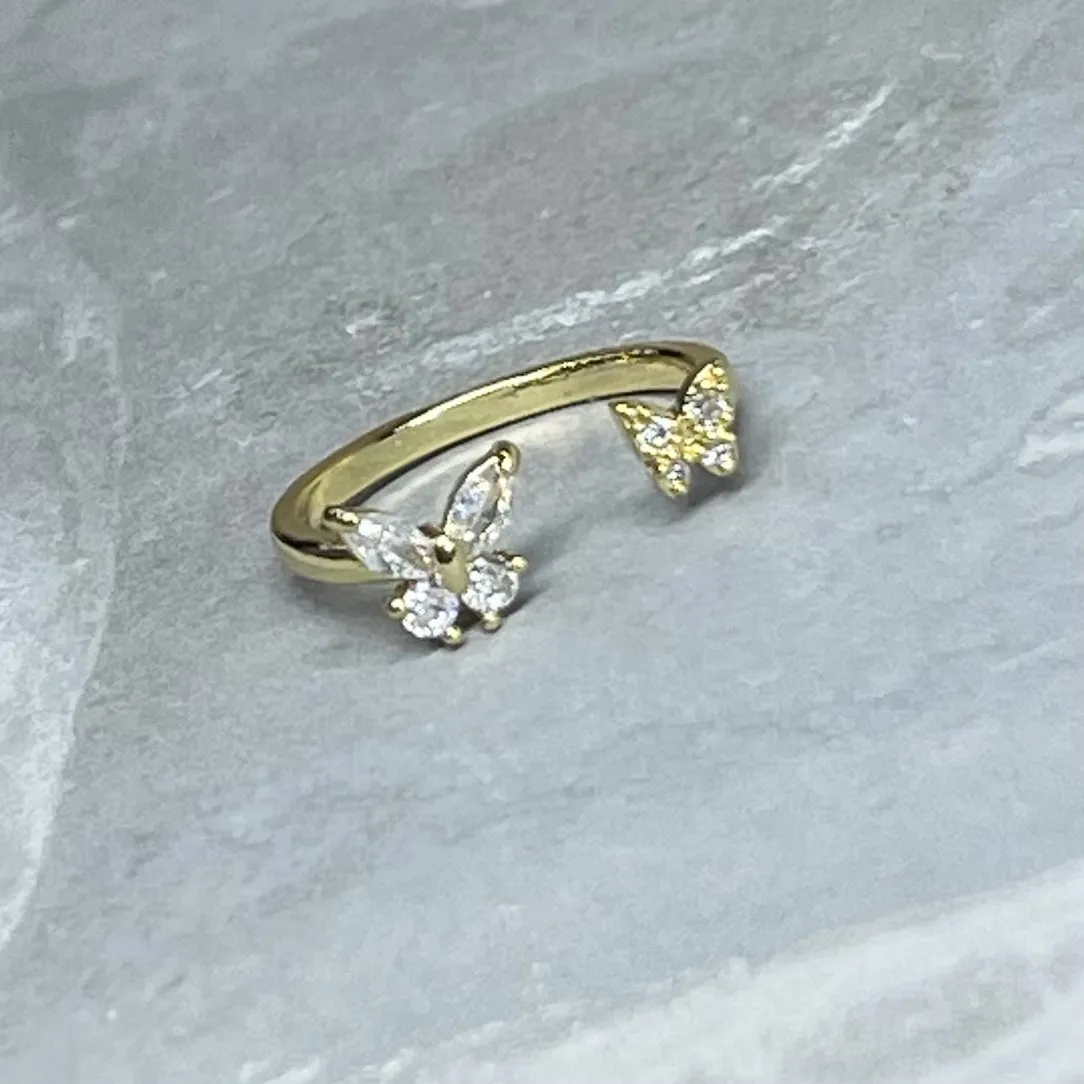 Double Butterfly Ring, Adjustable, Trendy, Holiday Gift 