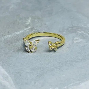 Double Butterfly Ring, Adjustable, Trendy, Holiday Gift 
