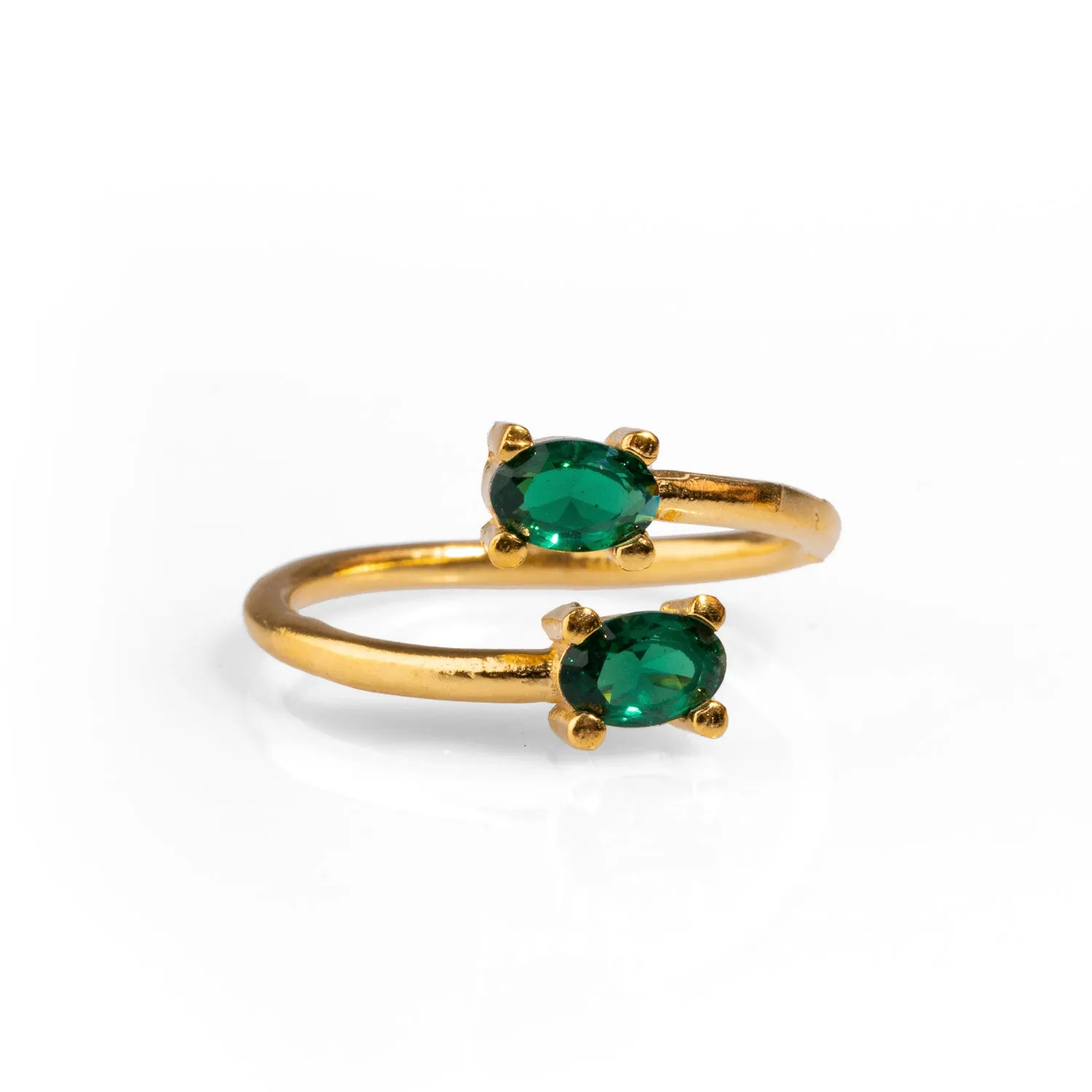 Double Emerald Stone & Gold Dainty Adjustable Ring