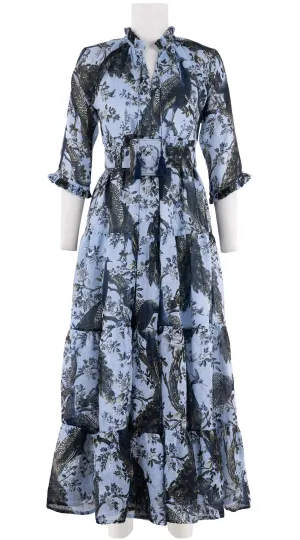 Eden Dress Crew Neck 3/4 Sleeve with Hamilton Belt Maxi Plus Length Linen (Belvedere Peacok)