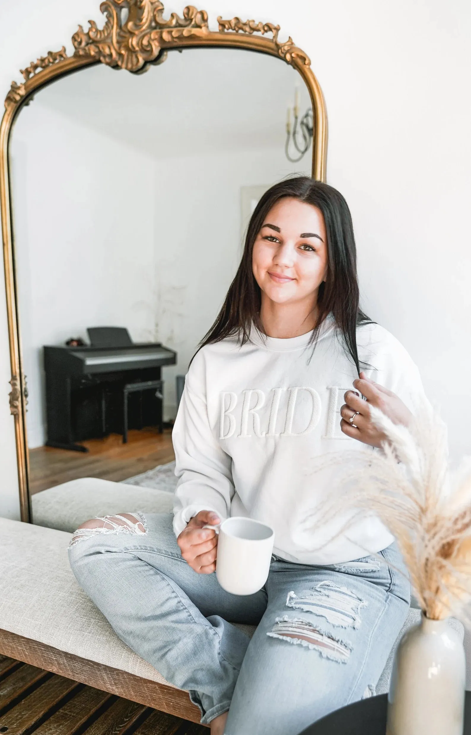 Embossed Pure White Bride Sweatshirt