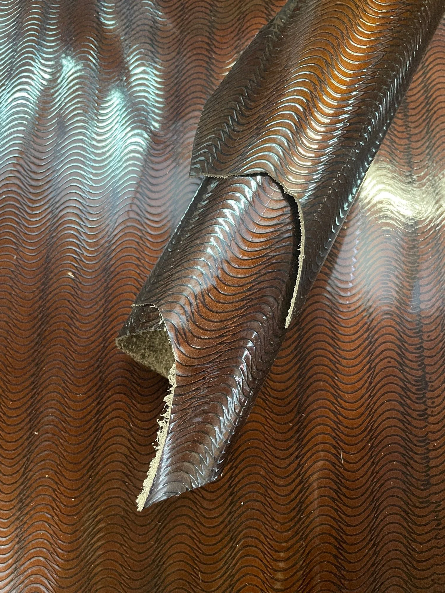 Embossed Wave Print Cow Side | Brown | 1.0mm | 12 sq.ft | $105 ea.