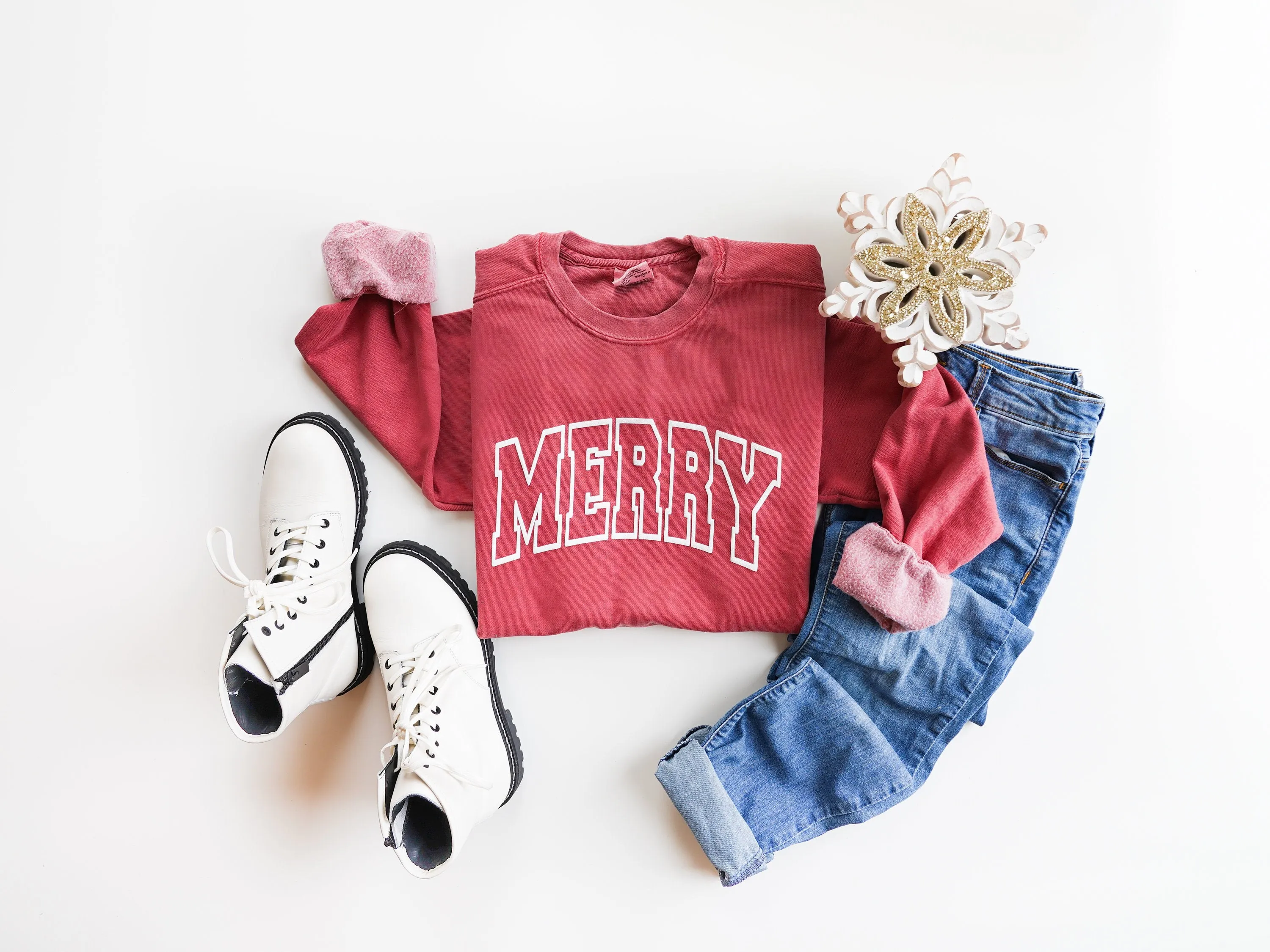 Embossed Womens Oversized Christmas Merry Sweatshirt