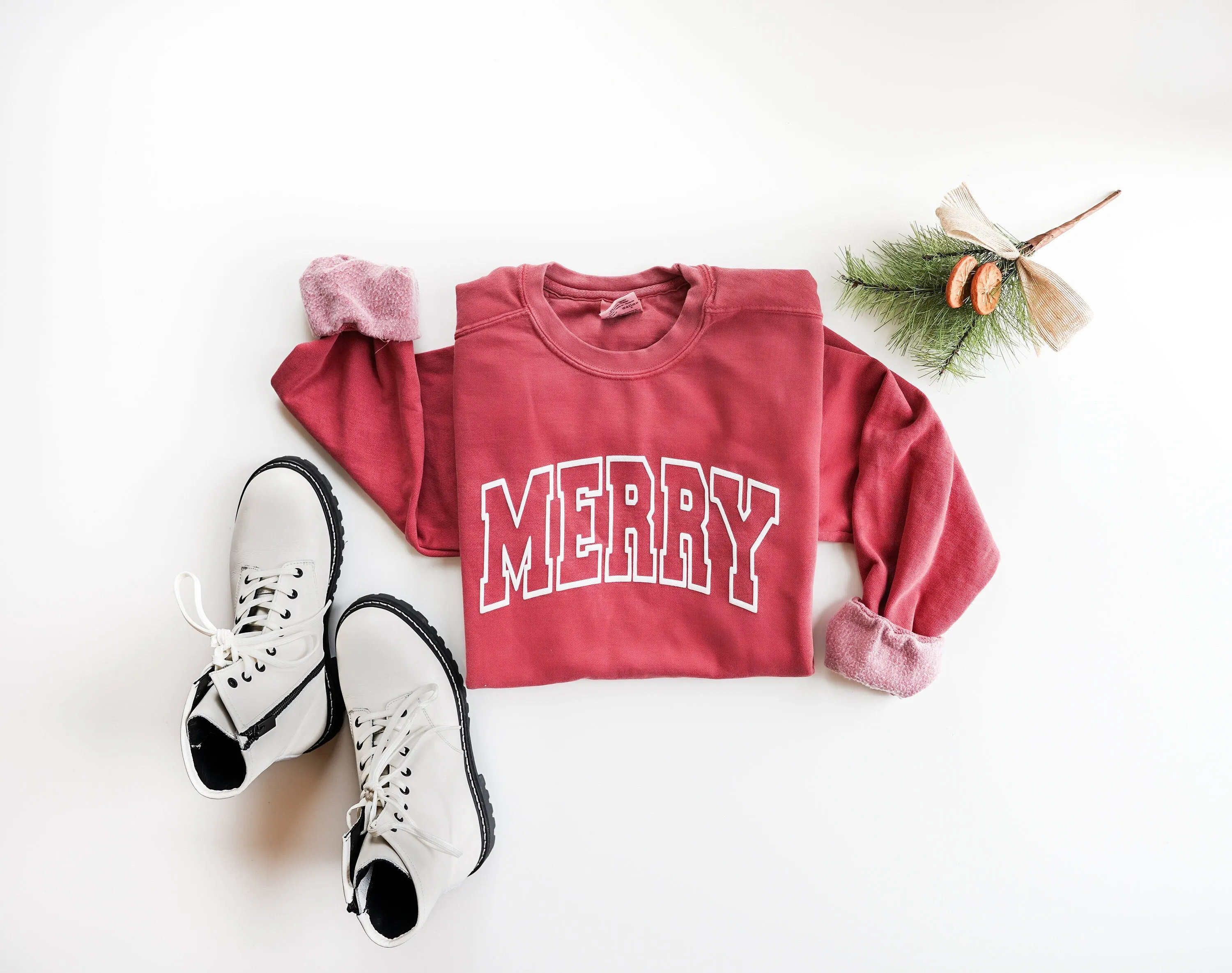 Embossed Womens Oversized Christmas Merry Sweatshirt