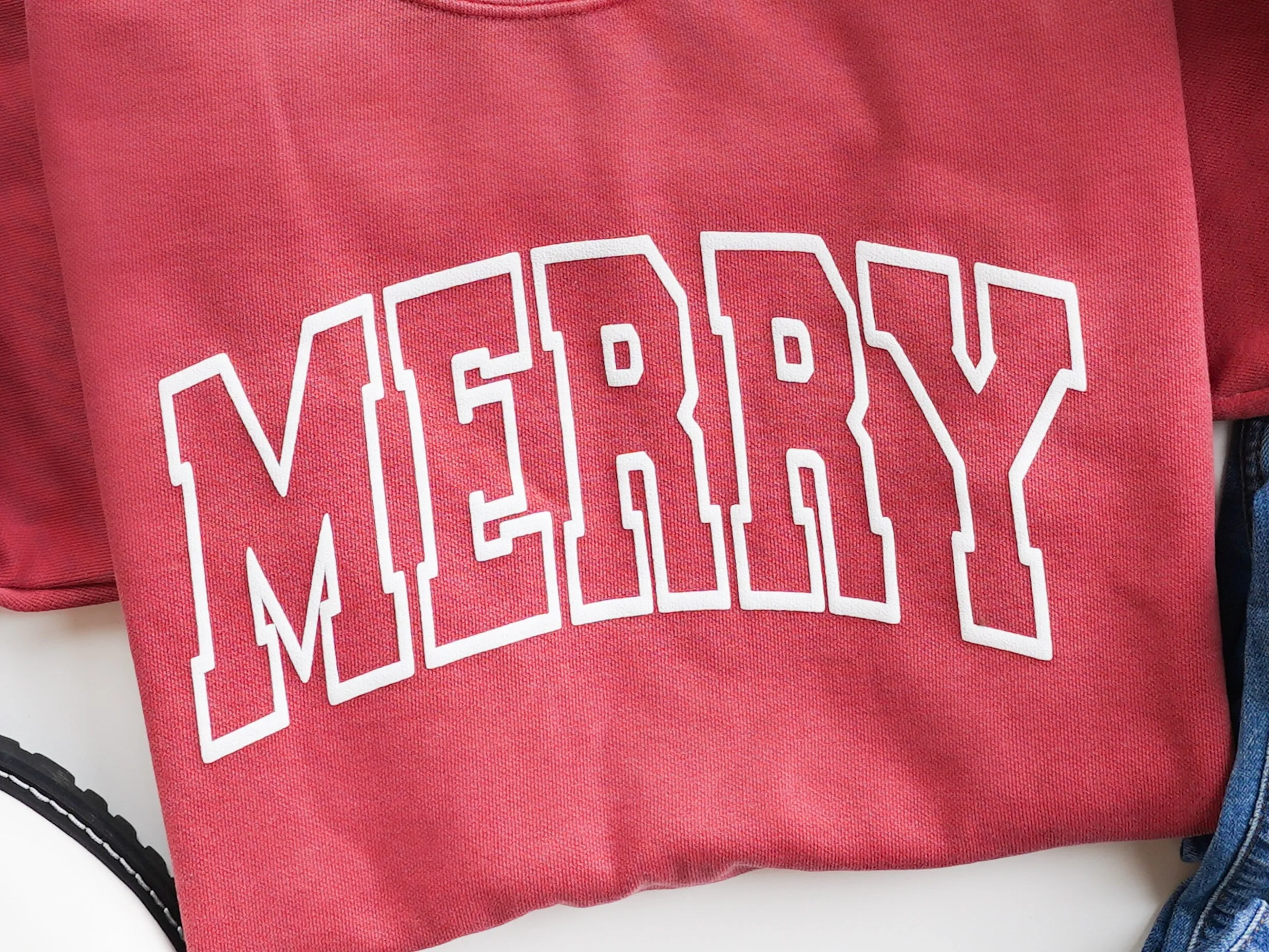 Embossed Womens Oversized Christmas Merry Sweatshirt