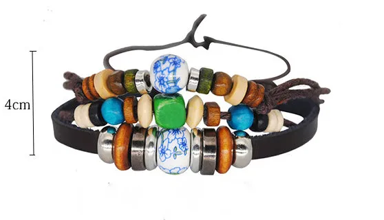 Ethnic Style Ceramic Multi Color Wooden Beads Woven Bracelet