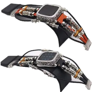 Ethnic style leather metal protective case strap