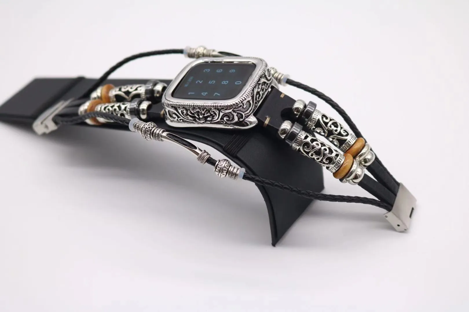 Ethnic style leather metal protective case strap