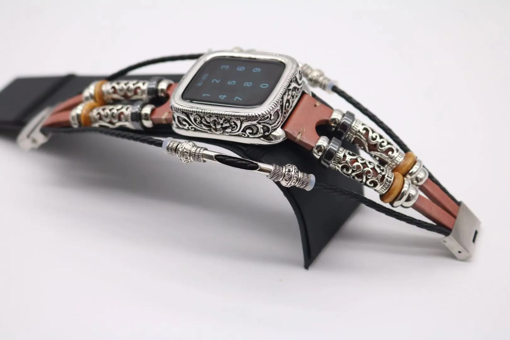 Ethnic style leather metal protective case strap