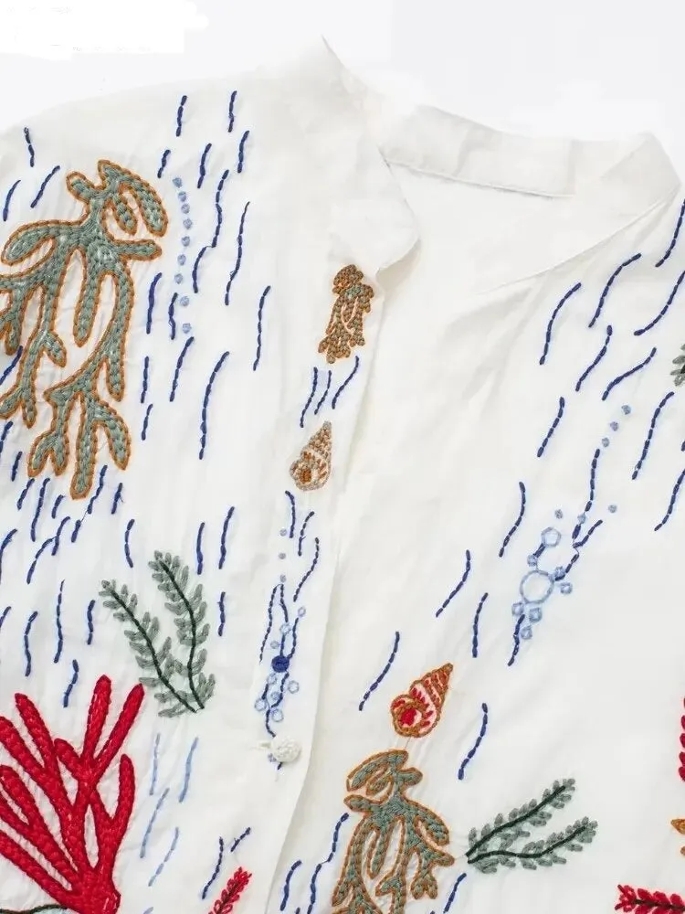 Floral Embroidery  Shirt Dress