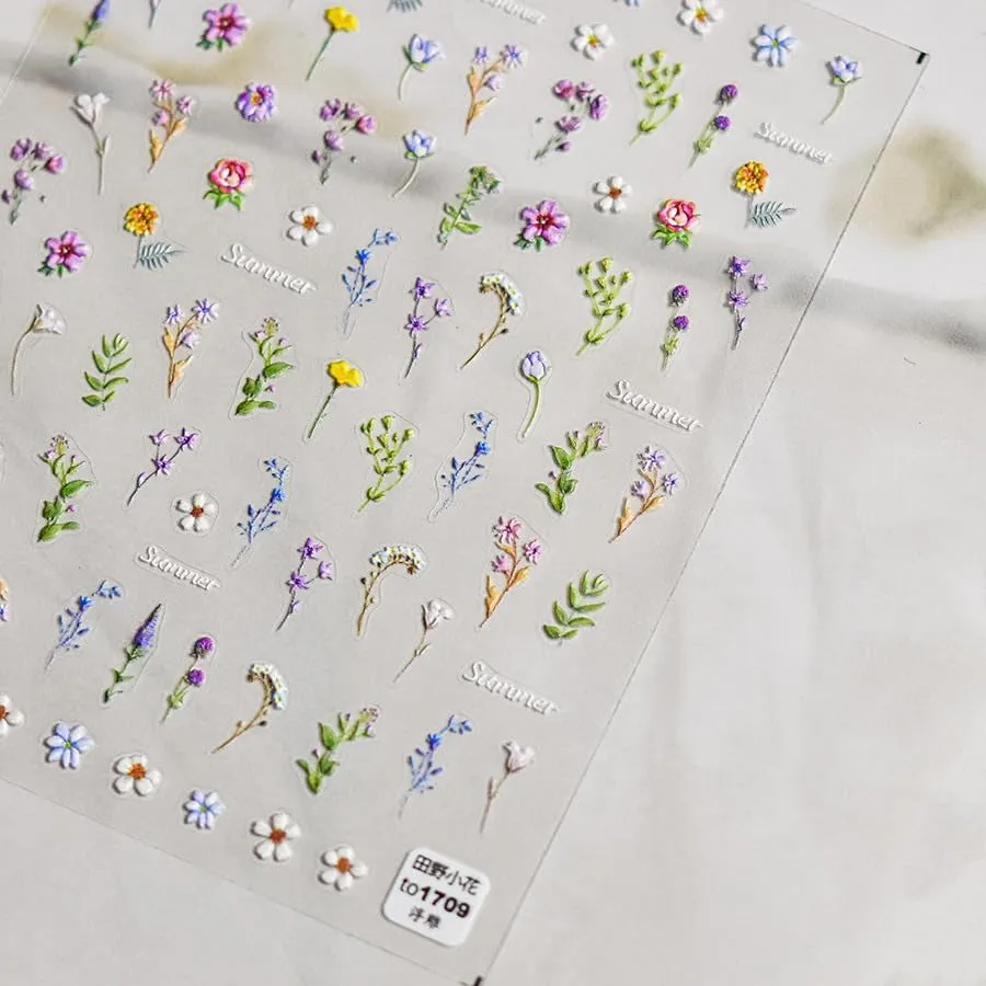 Flower Nail Stickers for Nail Art - Flower Nail Art Stickers Summer Floral Leaf Plant 5D Embossed Nail Decals Self-Adhesive Nail Art Supplies Manicure Sliders Flower Stickers for Nails Art Decoration