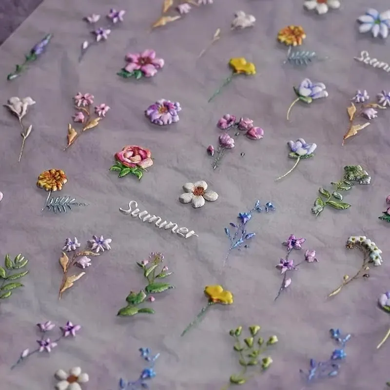 Flower Nail Stickers for Nail Art - Flower Nail Art Stickers Summer Floral Leaf Plant 5D Embossed Nail Decals Self-Adhesive Nail Art Supplies Manicure Sliders Flower Stickers for Nails Art Decoration