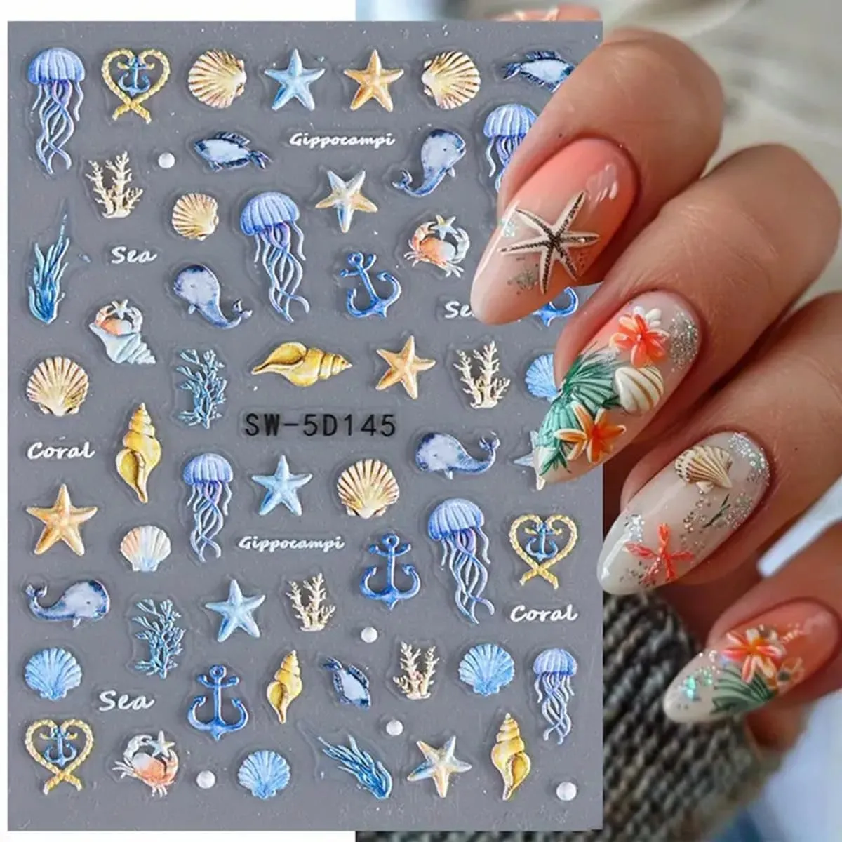 Flower Nail Stickers for Nail Art - Flower Nail Art Stickers Summer Floral Leaf Plant 5D Embossed Nail Decals Self-Adhesive Nail Art Supplies Manicure Sliders Flower Stickers for Nails Art Decoration