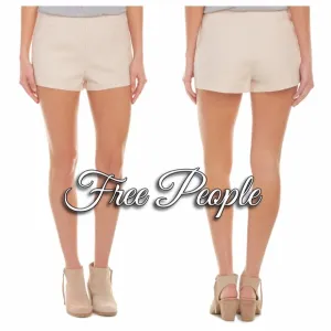 FREE PEOPLE Light Peach Textured Dress Shorts MEDIUM High Waist Embossed Pockets