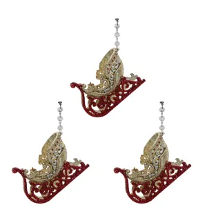GLITTER GOLD/RED SLEIGH (Set/3) MAGNETIC CHANDELIER ORNAMENT