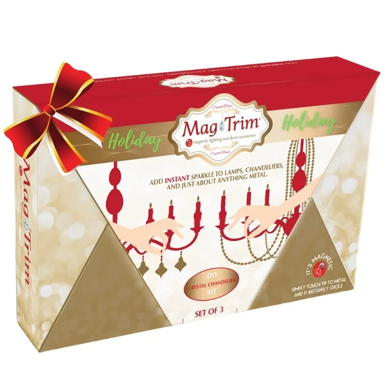 GLITTER GOLD/RED SLEIGH (Set/3) MAGNETIC CHANDELIER ORNAMENT