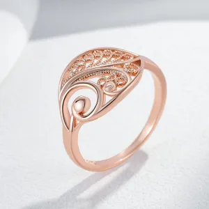 Glossy Rose Gold Hollow Flower Bridal Ring – Unique Ethnic Jewelry