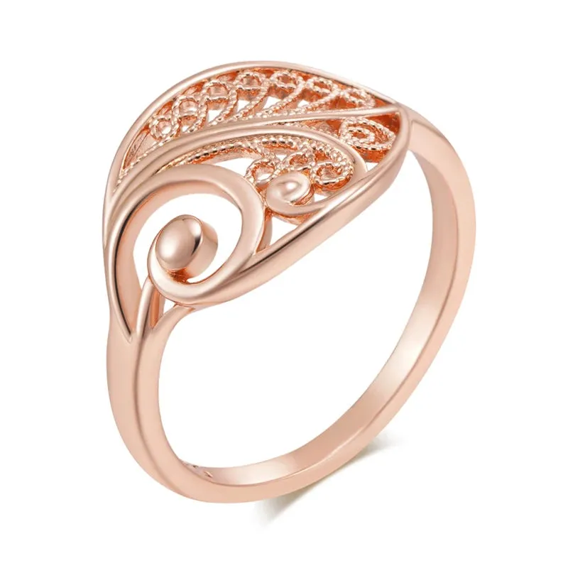 Glossy Rose Gold Hollow Flower Bridal Ring – Unique Ethnic Jewelry