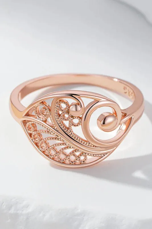 Glossy Rose Gold Hollow Flower Bridal Ring – Unique Ethnic Jewelry