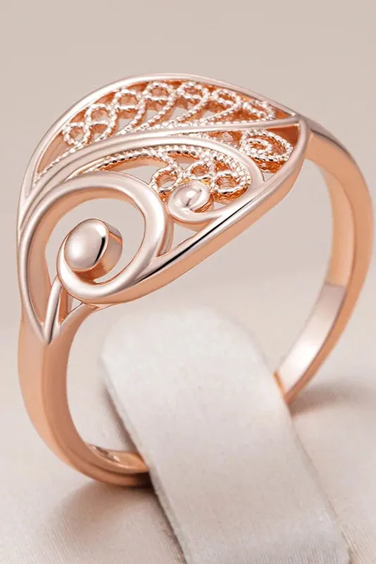 Glossy Rose Gold Hollow Flower Bridal Ring – Unique Ethnic Jewelry