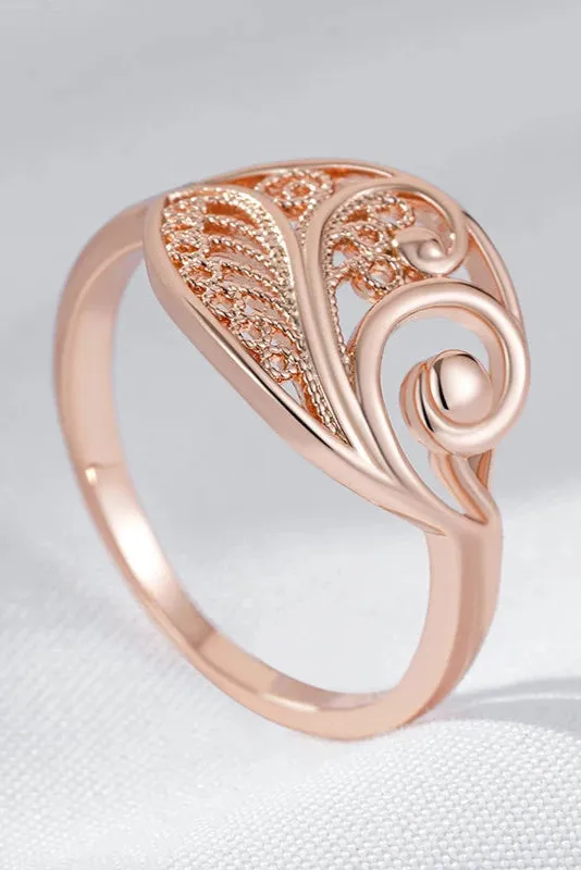 Glossy Rose Gold Hollow Flower Bridal Ring – Unique Ethnic Jewelry