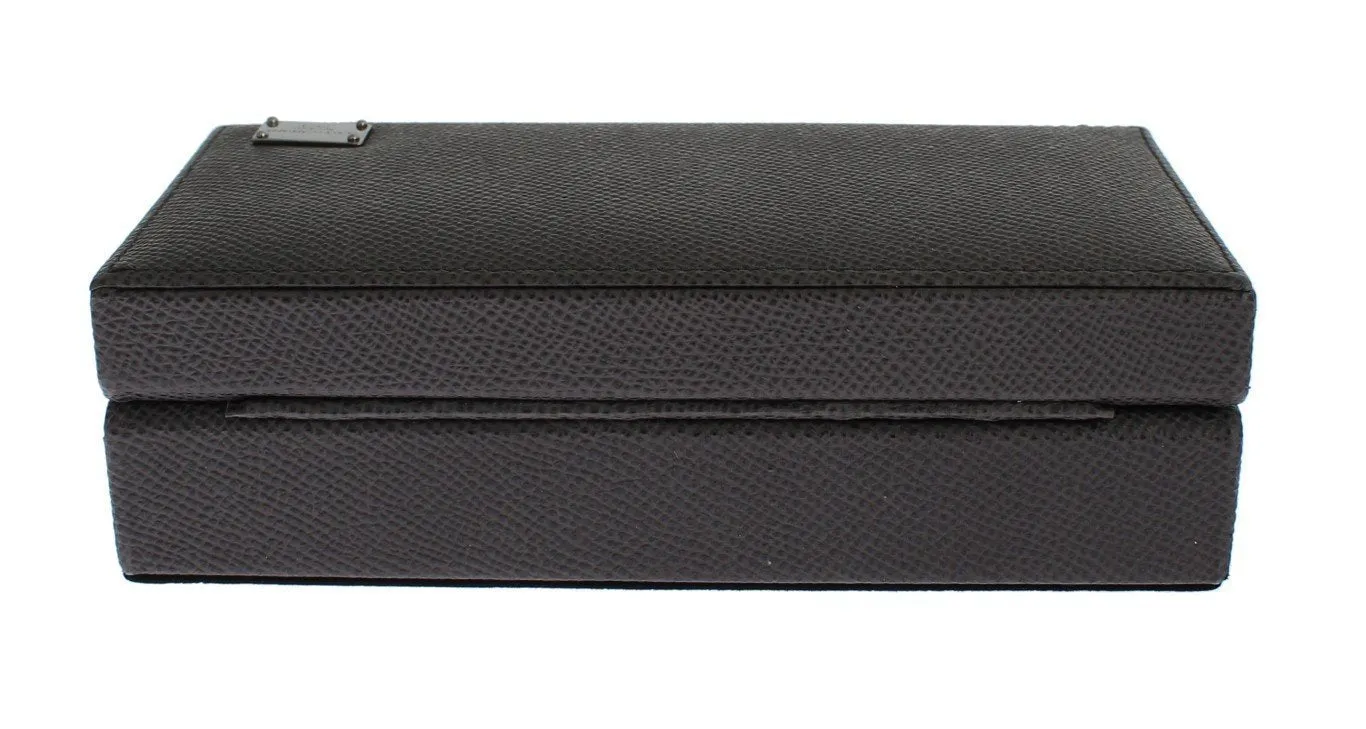 Gray Leather Ring Cufflinks Organizer Box Cover Case