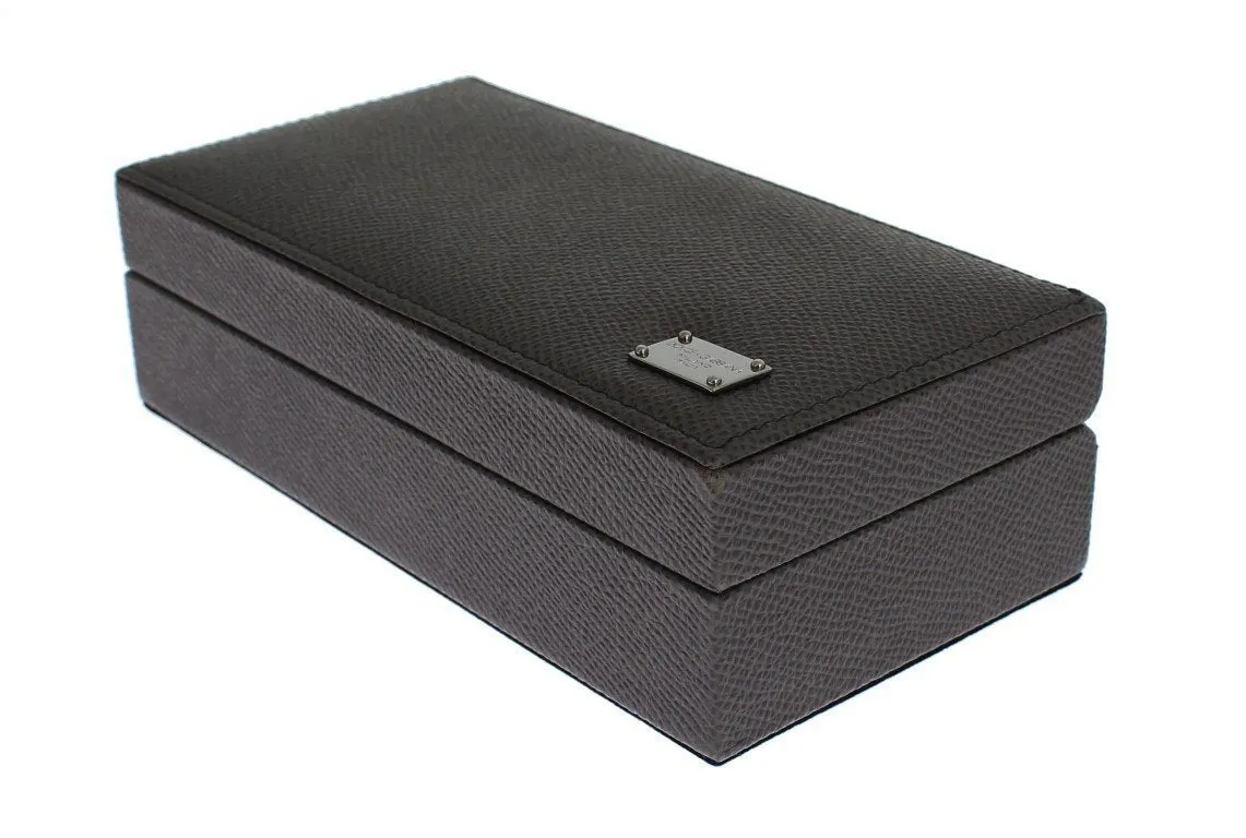Gray Leather Ring Cufflinks Organizer Box Cover Case