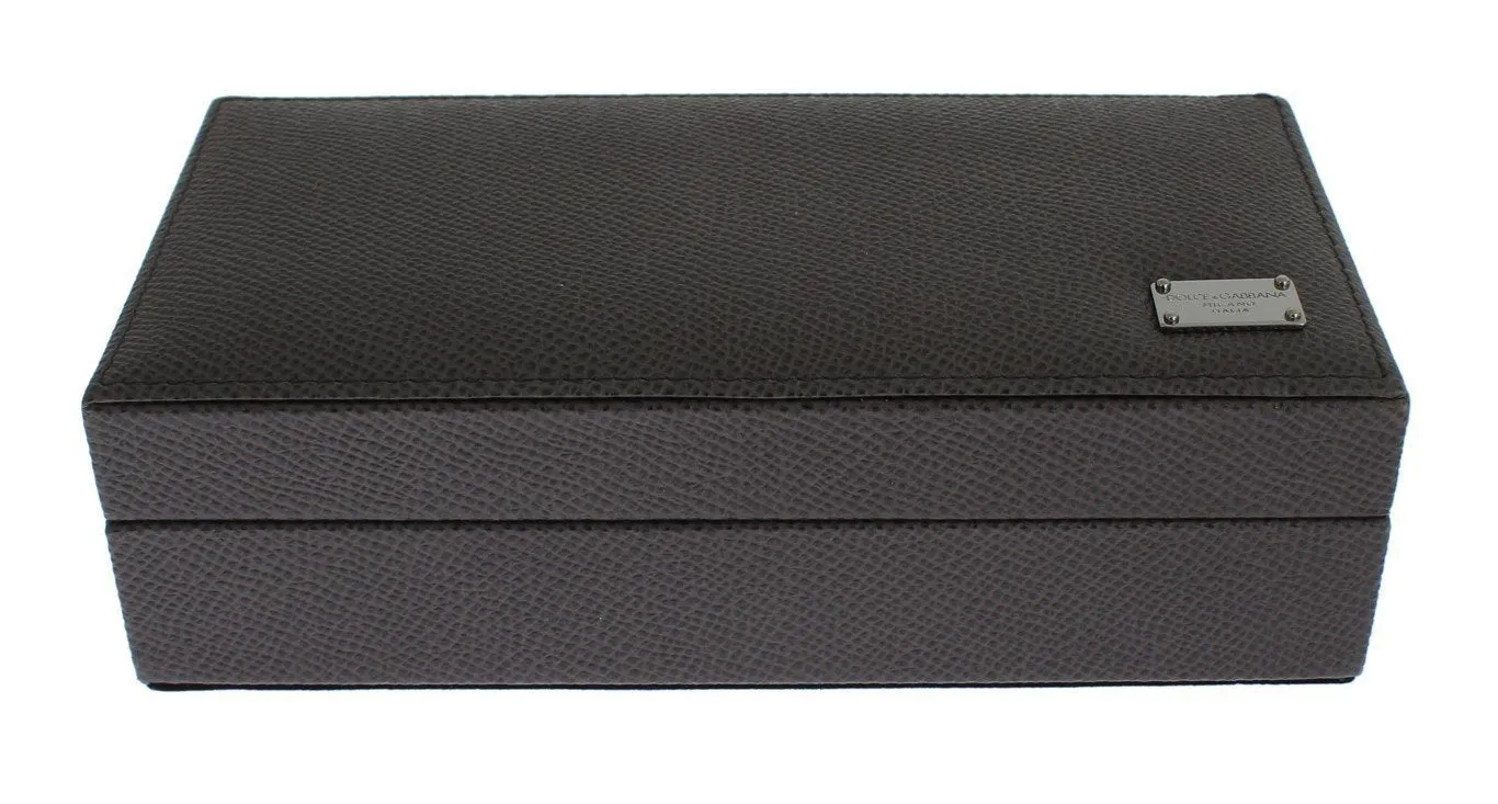 Gray Leather Ring Cufflinks Organizer Box Cover Case