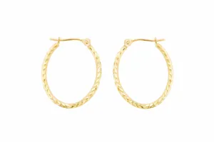 Grecian Pattern 14K Yellow Gold Oval Hoop Earrings