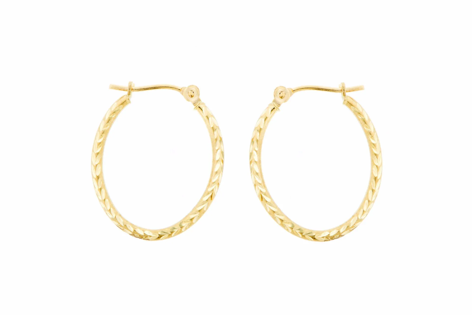 Grecian Pattern 14K Yellow Gold Oval Hoop Earrings