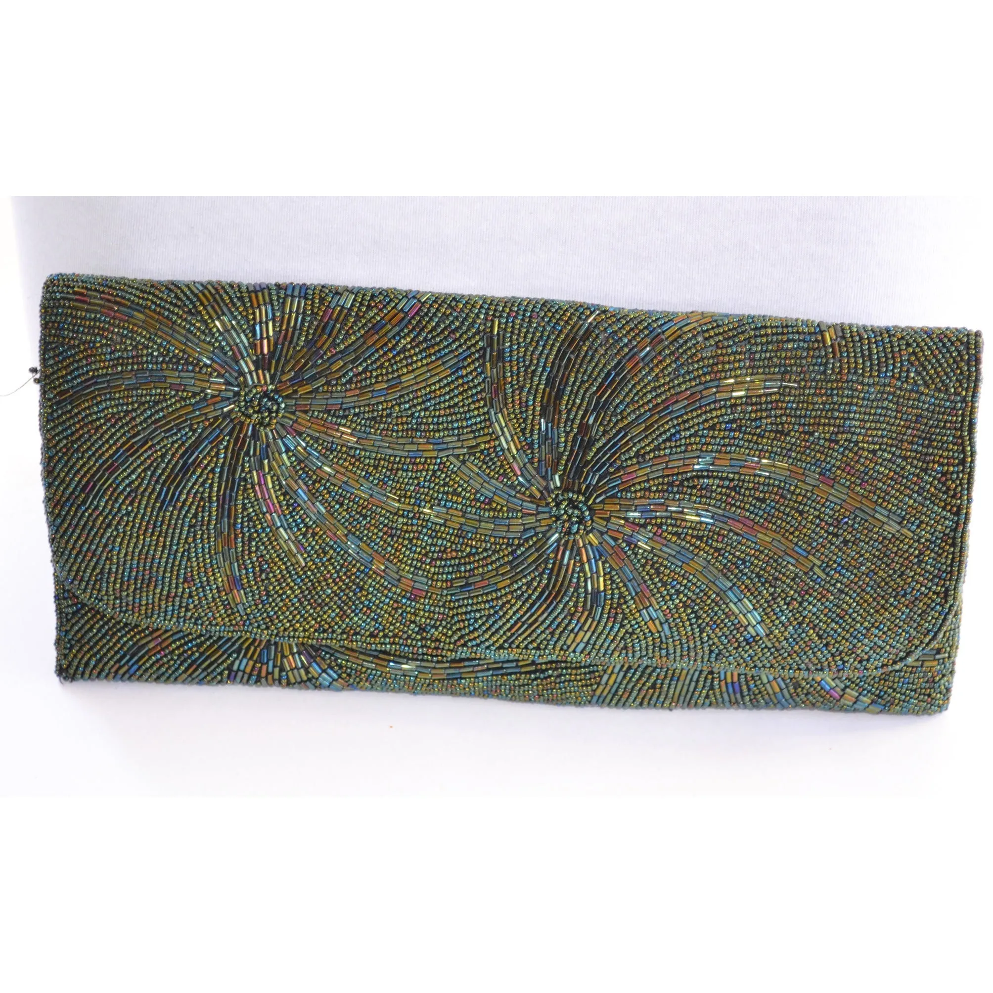Green Beaded Starburst Clutch Purse