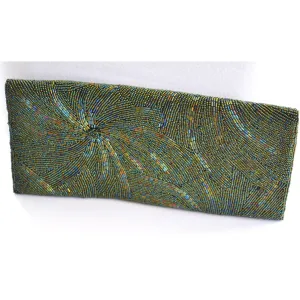 Green Beaded Starburst Clutch Purse