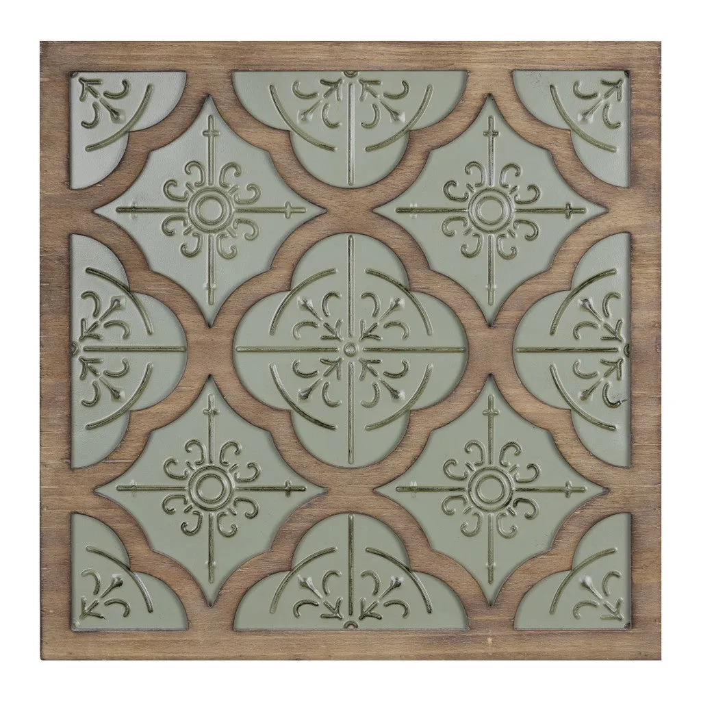 Green Ethnic Pattern Wood and Metal Wall Plaque
