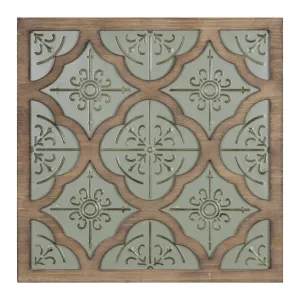 Green Ethnic Pattern Wood and Metal Wall Plaque