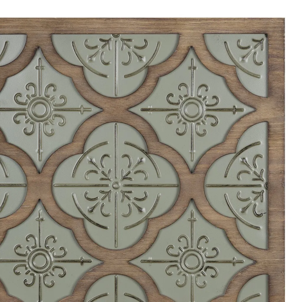 Green Ethnic Pattern Wood and Metal Wall Plaque