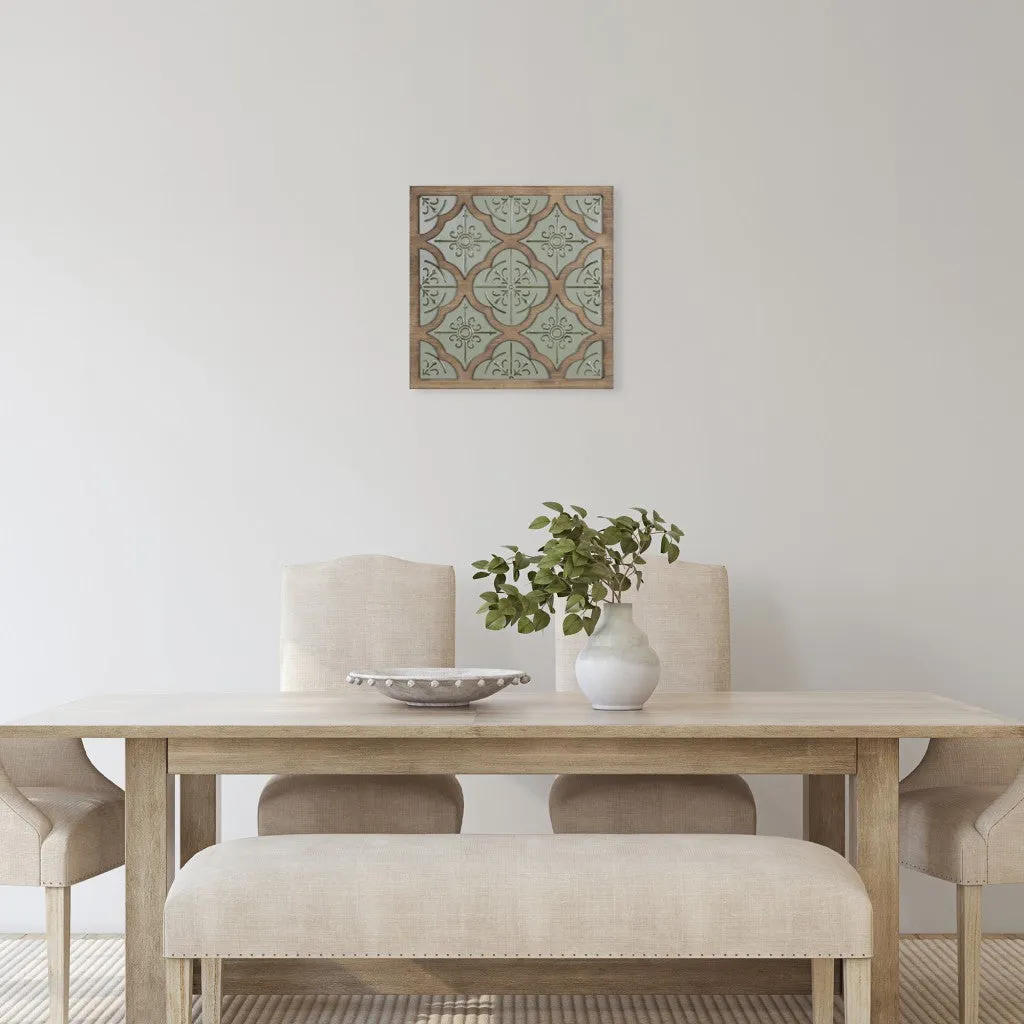 Green Ethnic Pattern Wood and Metal Wall Plaque