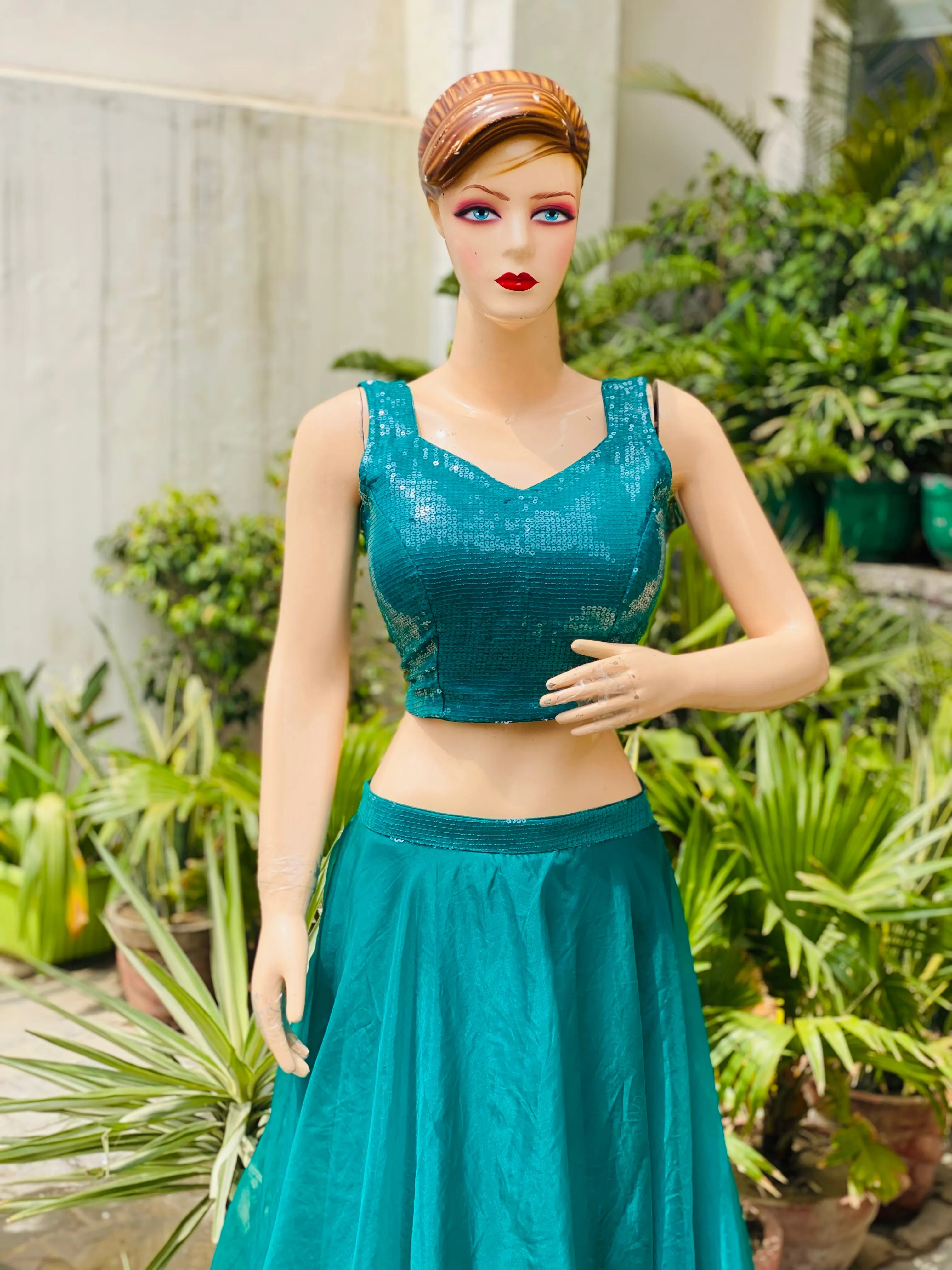Green Lehenga With Cape