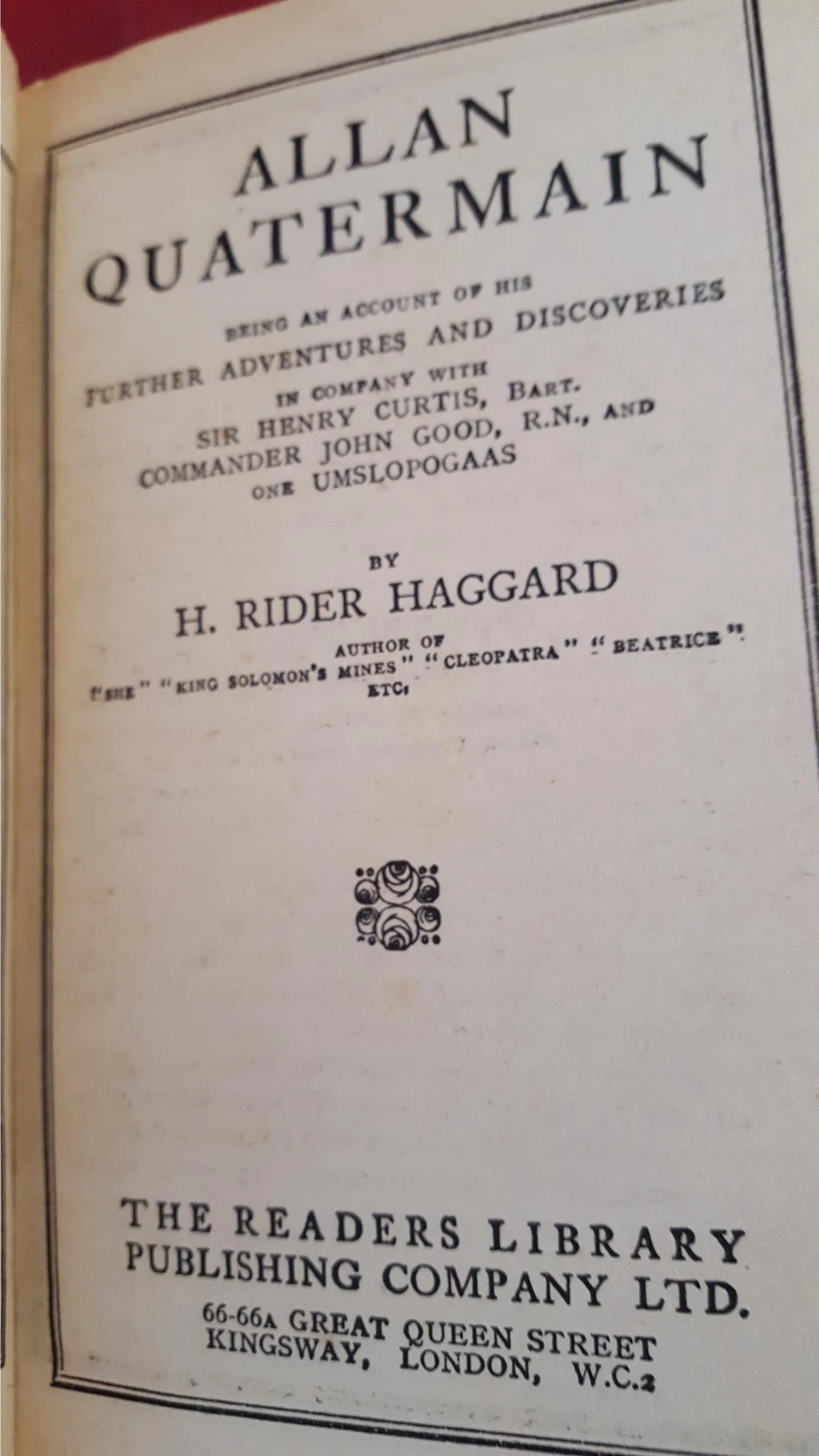 H Rider Haggard - Allan Quatermain, the Readers Library, 1887