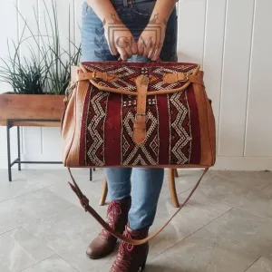 Handmade Moroccan Leather Travel Bag - Kilim Weekender Bag with Premium Leather