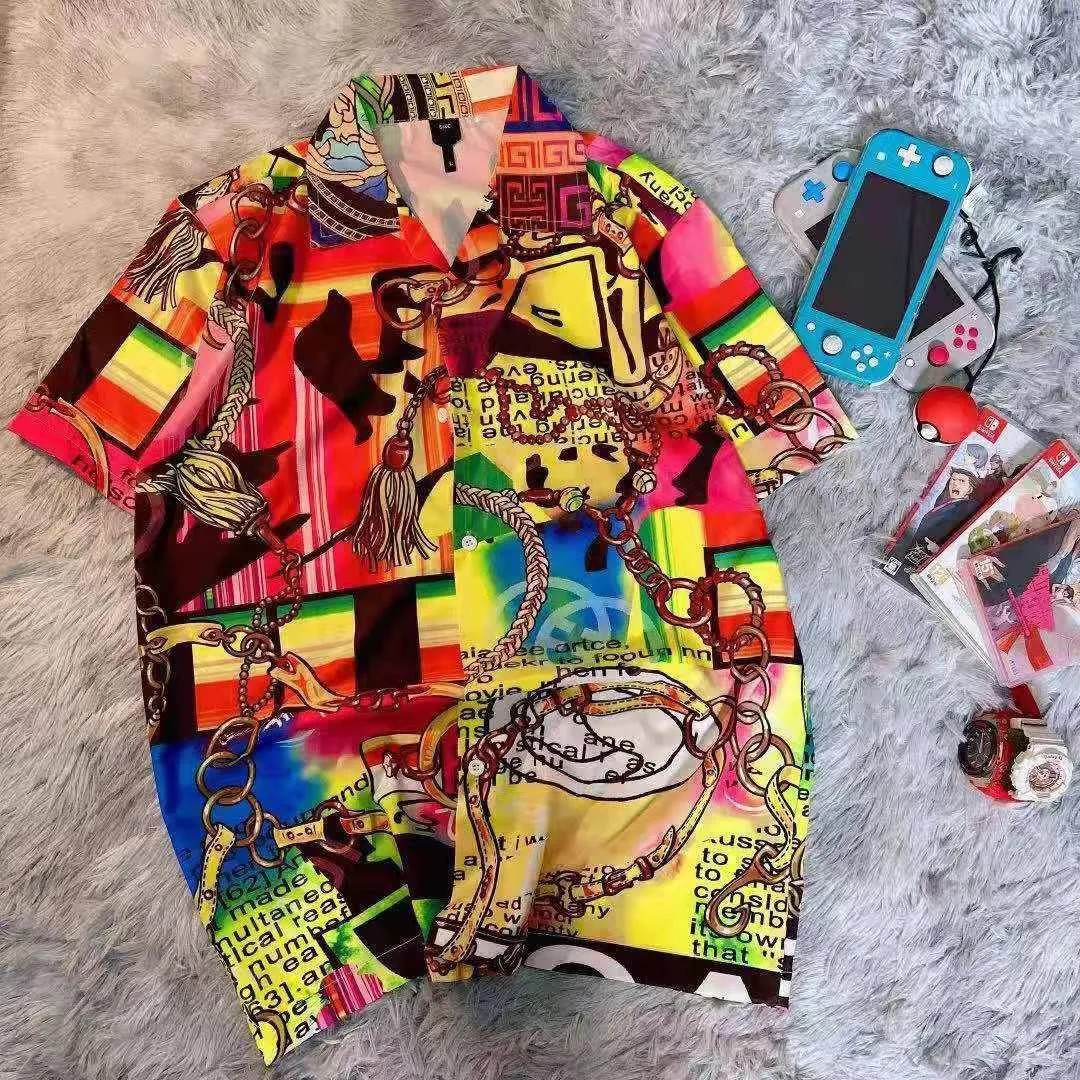 Hawaiian Graphic Write-Up Encrypted Designed Yellow Aloha Shirt