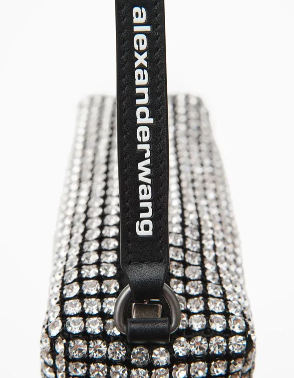 Heiress Medium Pouch Bag - White Rhinestone Mesh