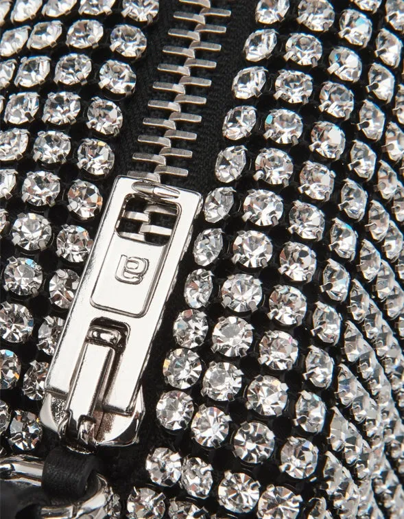 Heiress Medium Pouch Bag - White Rhinestone Mesh