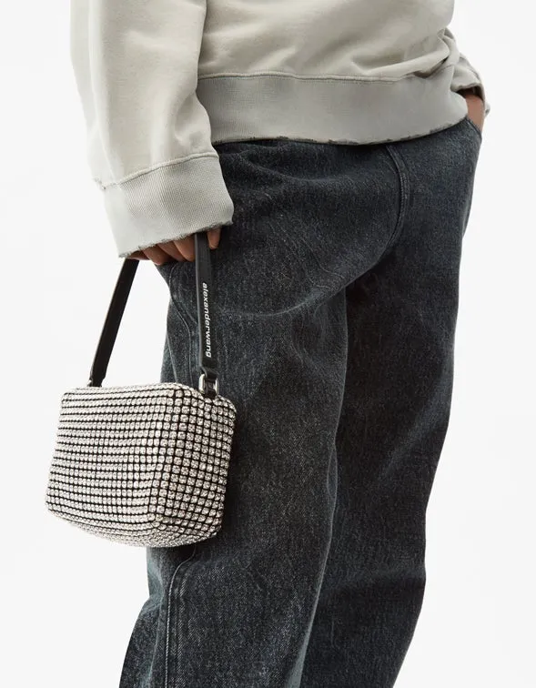 Heiress Medium Pouch Bag - White Rhinestone Mesh